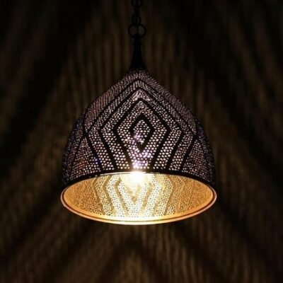 Handmade Moroccan Brass Cone Pendant Geometric Shadow Ceiling Light