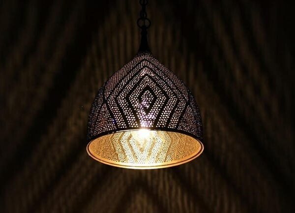 Handmade Moroccan Brass Cone Pendant Geometric Shadow Ceiling Light