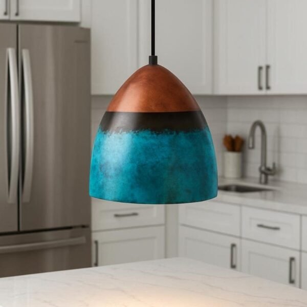 Handcrafted Turquoise Patina Copper Pendant Light