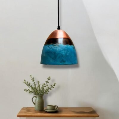 Set of 3 Oxidized Copper Dome Pendant Light, Handcrafted Green Patina Farmhouse Ceiling Fixture, Copper Pendant Light , Oxidized Copper Lamp