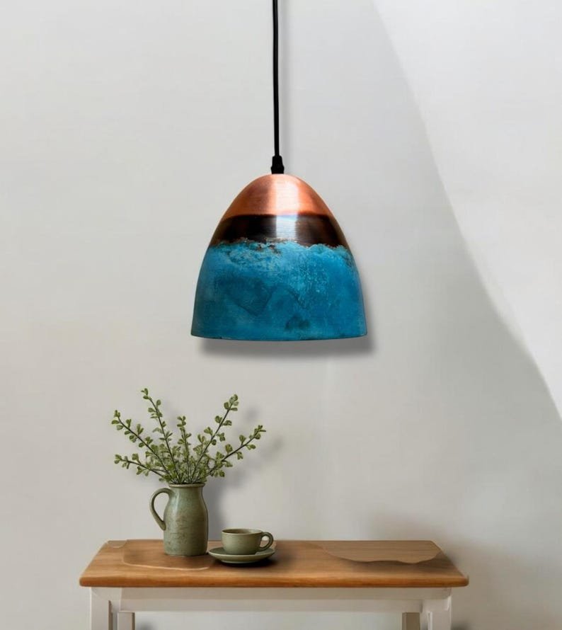 Set of 3 Oxidized Copper Dome Pendant Light, Handcrafted Green Patina Farmhouse Ceiling Fixture, Copper Pendant Light , Oxidized Copper Lamp
