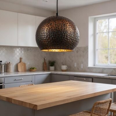 Handcrafted Patina Copper Dome Pendant Light: Rustic Moroccan Lighting