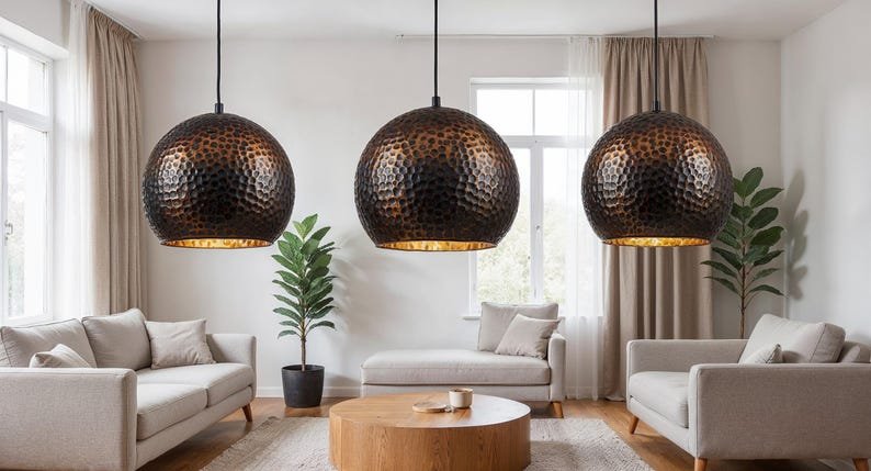Handcrafted Patina Copper Dome Pendant Light: Rustic Moroccan Lighting