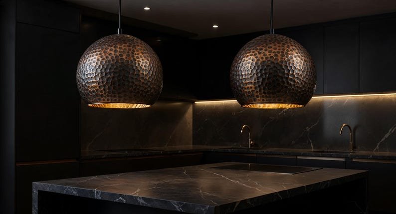 Handcrafted Patina Copper Dome Pendant Light: Rustic Moroccan Lighting