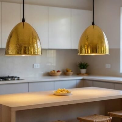 Handmade Brass Dome Pendant Light: Hammered Moroccan Hanging Lamp