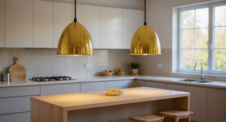 Handmade Brass Dome Pendant Light: Hammered Moroccan Hanging Lamp