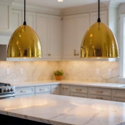 Set of 2 Hammered Brass Dome Luxury Kitchen Lighting