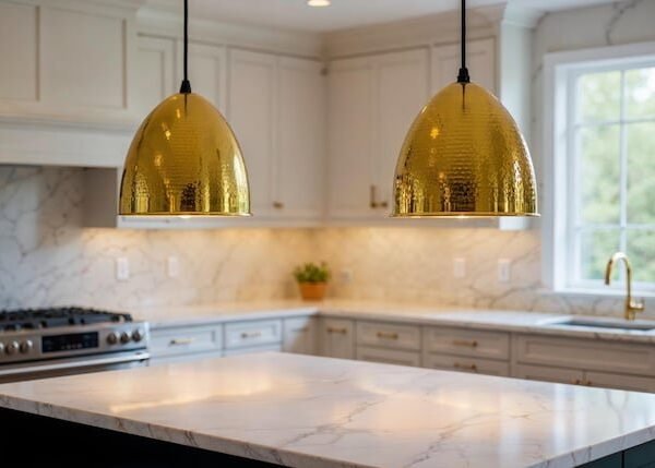 Set of 2 Hammered Brass Dome Luxury Kitchen Lighting
