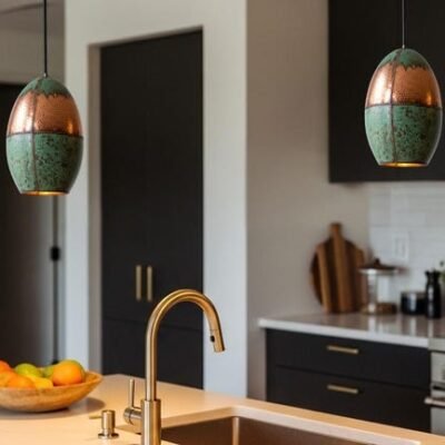 Moroccan Copper & Green Patina Brass Pendant Light - Handmade Oval Ceiling Lamp