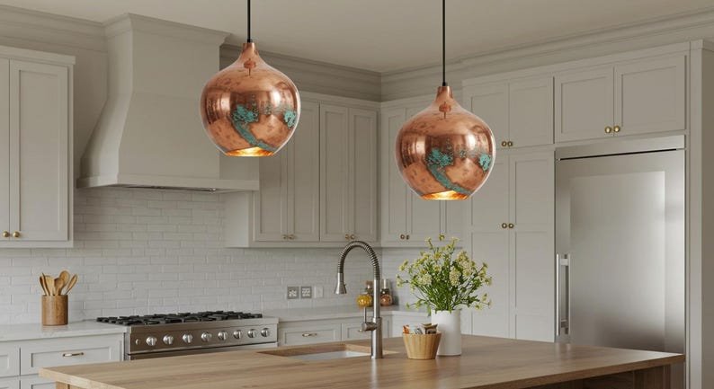 Handmade Rustic Copper Pendant Light, Ceiling Copper Hanging Lighting, Copper Lamp, Green Patina Light, Oxidized Copper Ceiling Light