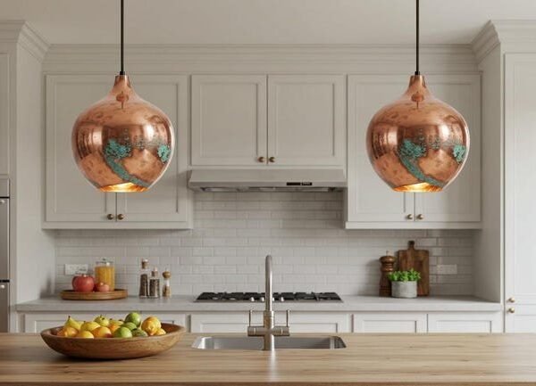 Set of 2 Rustic Copper Teardrop Globes