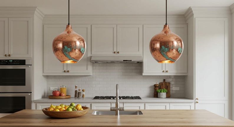 Handmade Rustic Copper Pendant Light, Ceiling Copper Hanging Lighting, Copper Lamp, Green Patina Light, Oxidized Copper Ceiling Light