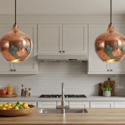 Handmade Rustic Copper Pendant Light, Ceiling Copper Hanging Lighting, Copper Lamp, Green Patina Light, Oxidized Copper Ceiling Light