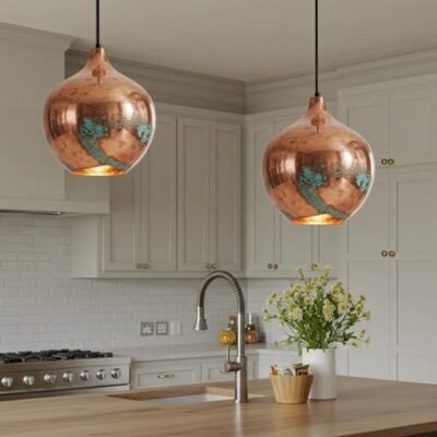 Handmade Rustic Copper Pendant Light, Ceiling Copper Hanging Lighting, Copper Lamp, Green Patina Light, Oxidized Copper Ceiling Light