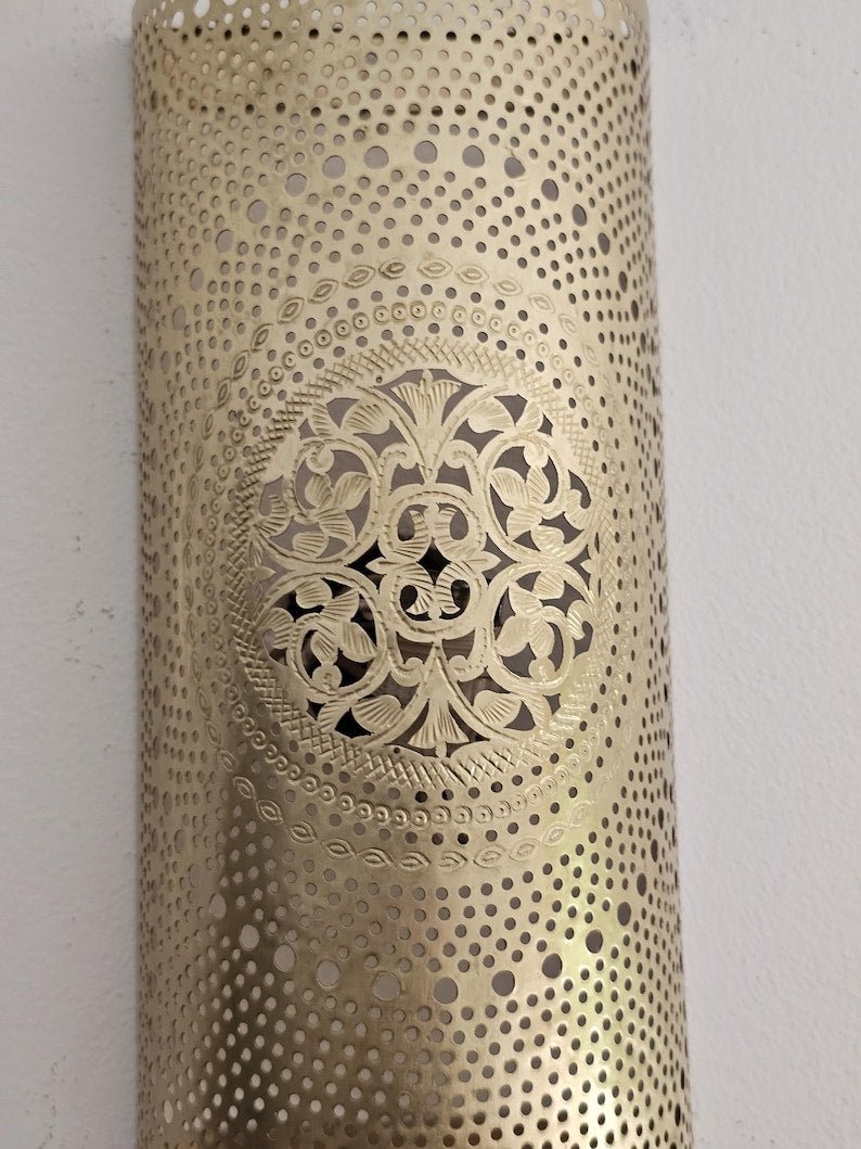 Moroccan Brass Wall Sconce: Handmade Wall Lamp Moroccan Brass Wall Sconce: Handmade Wall Lamp