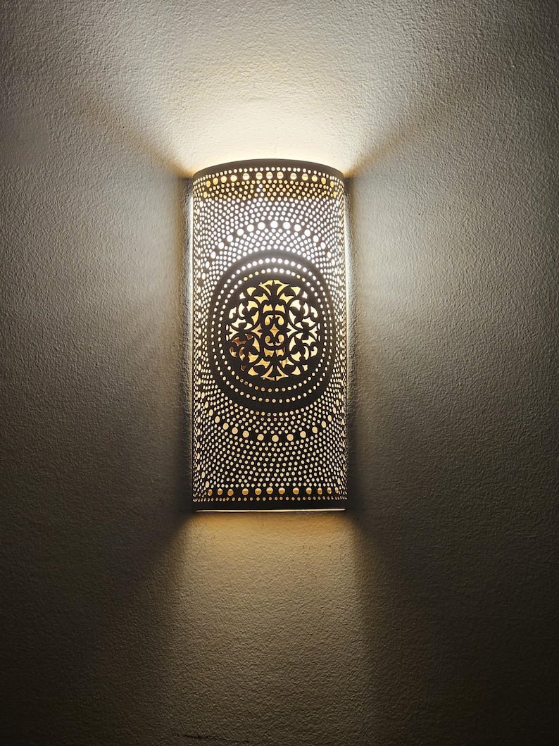 Moroccan Brass Wall Sconce: Handmade Wall Lamp Moroccan Brass Wall Sconce: Handmade Wall Lamp