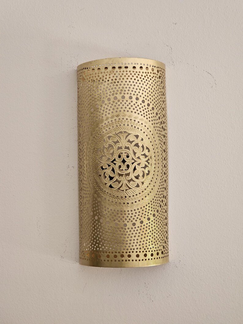Moroccan Brass Wall Sconce: Handmade Wall Lamp Moroccan Brass Wall Sconce: Handmade Wall Lamp