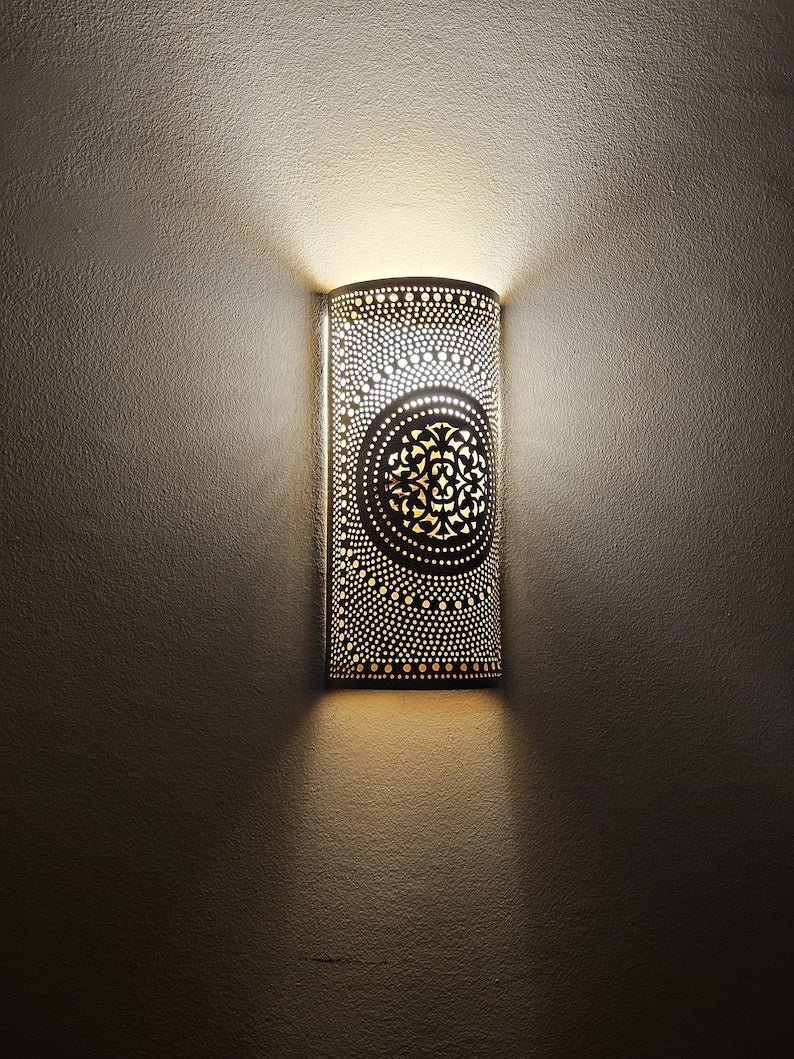 Moroccan Brass Wall Sconce: Handmade Wall Lamp Moroccan Brass Wall Sconce: Handmade Wall Lamp