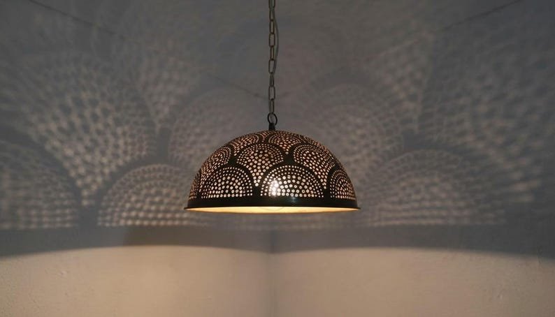 Handcrafted Moroccan Brass Dome Pendant Lamp: Boho Hanging Light Handcrafted Moroccan Brass Dome Pendant Lamp: Boho Hanging Light