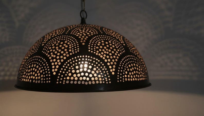 Handcrafted Moroccan Brass Dome Pendant Lamp: Boho Hanging Light