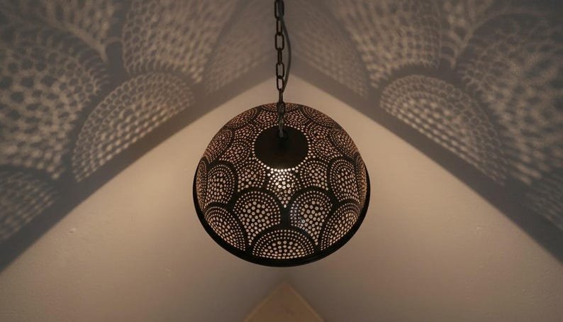 Handcrafted Moroccan Brass Dome Pendant Lamp: Boho Hanging Light