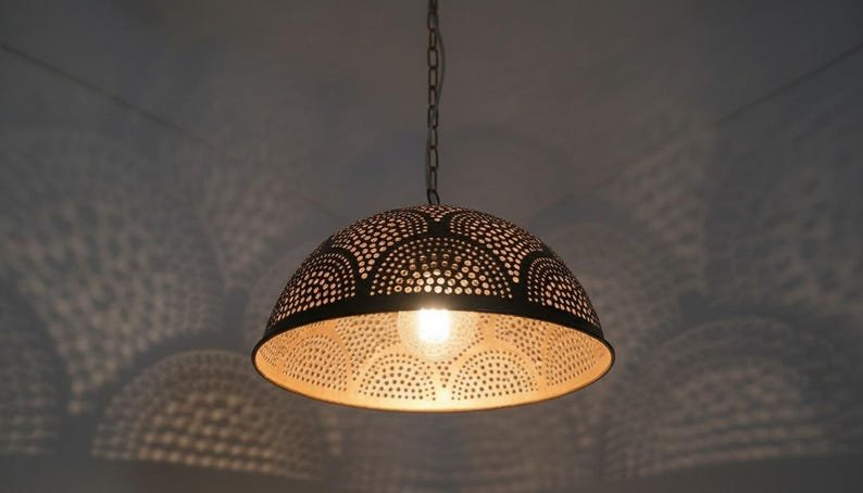 Handcrafted Moroccan Brass Dome Pendant Lamp: Boho Hanging Light