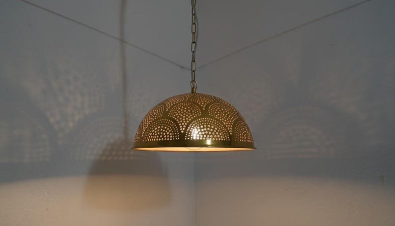 Handcrafted Moroccan Brass Dome Pendant Lamp: Boho Hanging Light