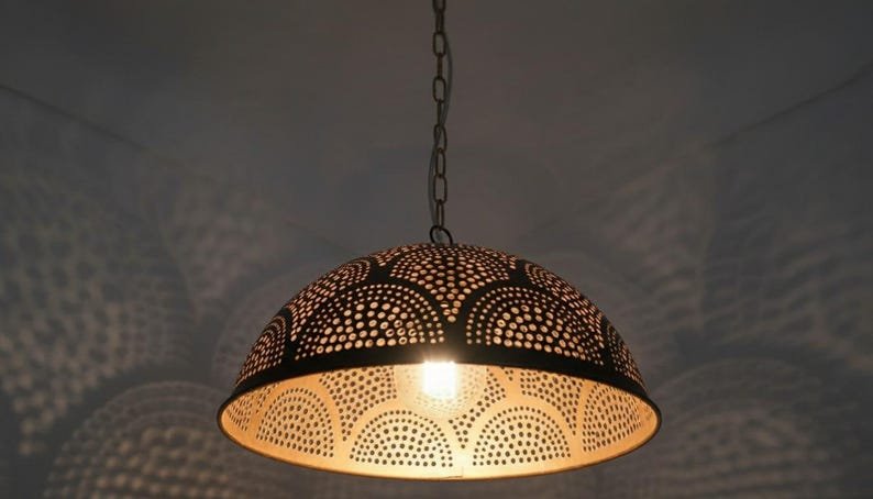 Handcrafted Moroccan Brass Dome Pendant Lamp: Boho Hanging Light
