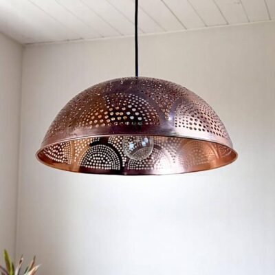 Moroccan Hanging Lamp – Copper Dome Pendant Light Fixture for Ceiling Decor