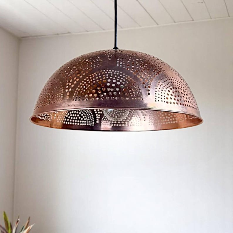 Moroccan Hanging Lamp – Copper Dome Pendant Light Fixture for Ceiling Decor