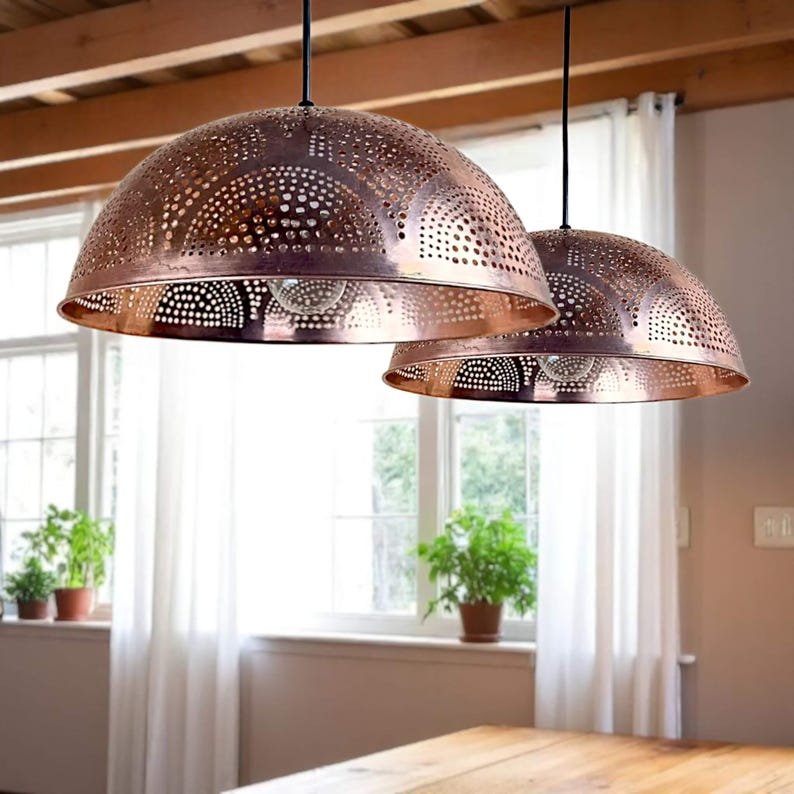 Moroccan Hanging Lamp – Copper Dome Pendant Light Fixture for Ceiling Decor