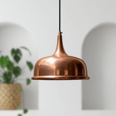 Handmade Copper Dome Pendant Light: Perforated Moroccan Hanging Lamp