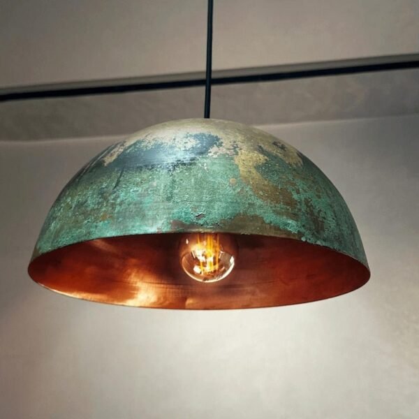 Handmade Green Patina Copper Dome Pendant Rustic Oxidized Ceiling Light