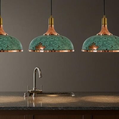 Handmade Copper Dome Pendant Light: Green Patina, Vintage Industrial Style Handmade Copper Dome Pendant Light: Green Patina, Vintage Industrial Style
