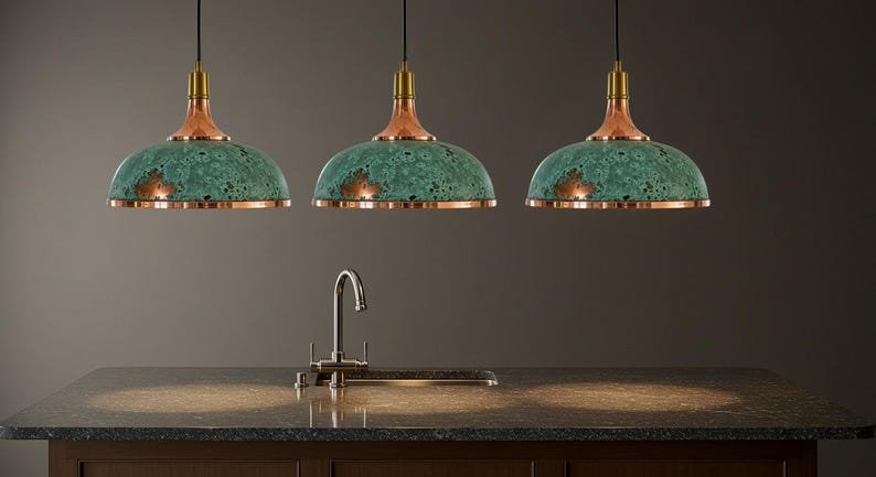 Handmade Copper Dome Pendant Light: Green Patina, Vintage Industrial Style Handmade Copper Dome Pendant Light: Green Patina, Vintage Industrial Style