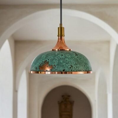 Handmade Copper Dome Pendant Light: Green Patina, Vintage Industrial Style Handmade Copper Dome Pendant Light: Green Patina, Vintage Industrial Style