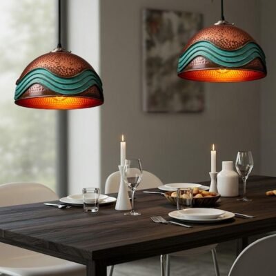 Handmade Moroccan Copper Pendant Light: Green Patina Industrial Hanging Lamp