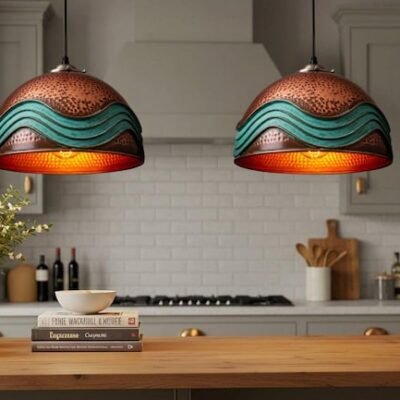 Handmade Moroccan Copper Pendant Light: Green Patina Industrial Hanging Lamp