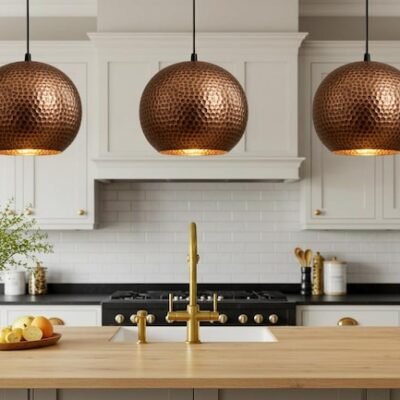 Hammered Copper Dome Pendant Lamp: Industrial Kitchen Lighting