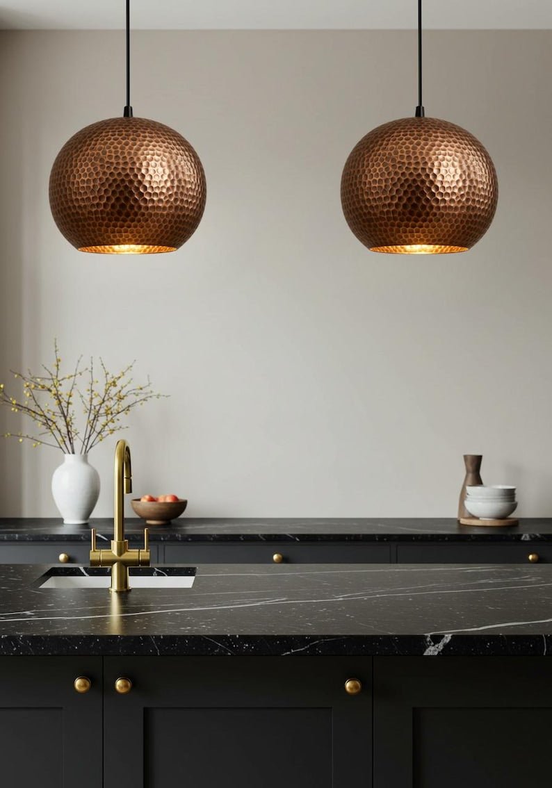 Hammered Copper Dome Pendant Lamp: Industrial Kitchen Lighting