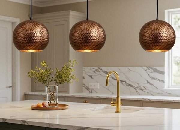 products-IndustrialKitchenLighting5 Set of 3 Hammered Copper Globe Pendant Lights