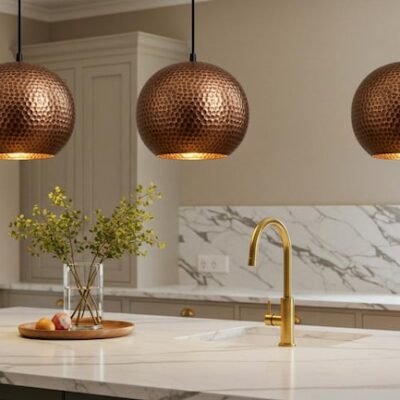 Hammered Copper Dome Pendant Lamp: Industrial Kitchen Lighting
