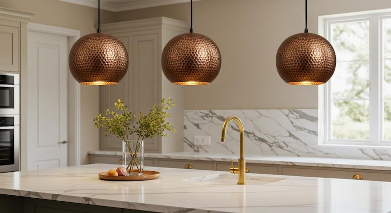 Hammered Copper Dome Pendant Lamp: Industrial Kitchen Lighting