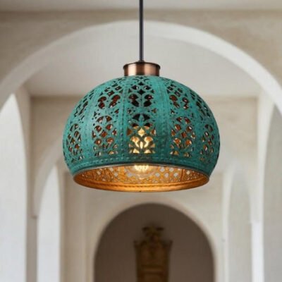 Handmade Copper Dome Pendant Light: Green Patina, Industrial Style Handmade Copper Dome Pendant Light: Green Patina, Industrial Style