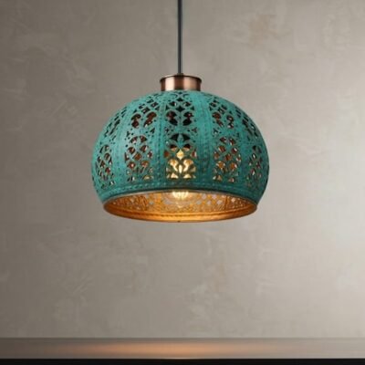 Handmade Copper Dome Pendant Light: Green Patina, Industrial Style Handmade Copper Dome Pendant Light: Green Patina, Industrial Style
