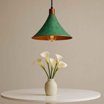 Set of 3 Oxidized Copper Pendant Light – Green Patina Brass Ceiling Lamp, Handmade Kitchen Island Lighting, Rustic Dining Room Decor