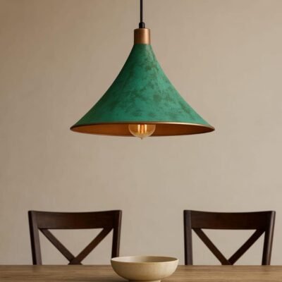 Set of 3 Oxidized Copper Pendant Light – Green Patina Brass Ceiling Lamp, Handmade Kitchen Island Lighting, Rustic Dining Room Decor