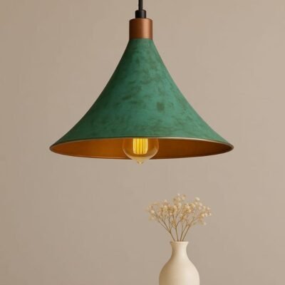 Set of 3 Oxidized Copper Pendant Light – Green Patina Brass Ceiling Lamp, Handmade Kitchen Island Lighting, Rustic Dining Room Decor