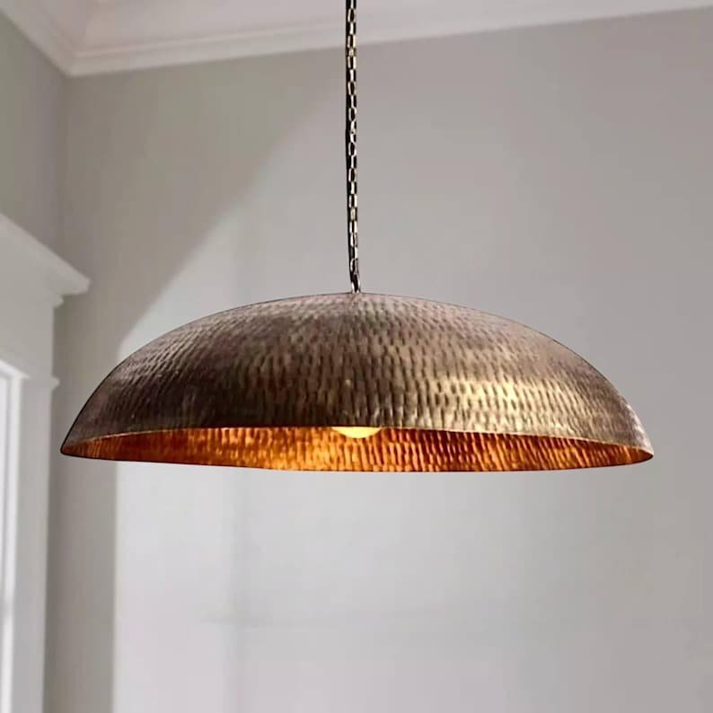products-KitchenIsland3 Wide Hammered Brass Dome Pendan