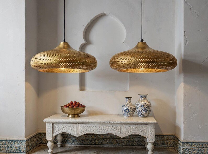 Handmade Moroccan Brass Pendant Light: Dome Ceiling Lamp, Kitchen Island Lighting Handmade Moroccan Brass Pendant Light: Dome Ceiling Lamp, Kitchen Island Lighting